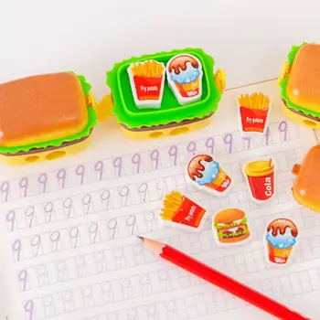 С двумя Ластиками, Точилкой для карандашей для гамбургеров, Милыми инструментами для рисования, режущими карандашами, 2 в 1, Пишущими детьми.