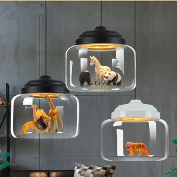 Креативный ресторан Nordic Glass Light, Кафе, кабинет в детском саду, Персонализированный креативный детский подвесной светильник с мультяшными животными