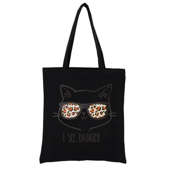 Холщовая сумка для покупок, обнаруживающая опасных кошек, Женские сумки, модная складная сумка многоразового использования, повседневная сумка для покупок, Забавная сумка