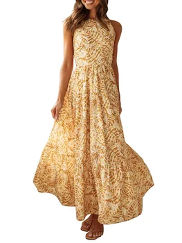 Женское богемное платье с цветочным рисунком, летнее вечернее платье трапециевидной формы с открытой спиной для коктейля, пляжного клуба, уличная одежда