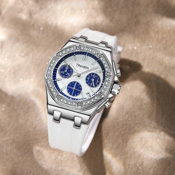 2023 Модный Безель с бриллиантами Элитный бренд Женские часы с кварцевым механизмом Силиконовый браслет montres femmes
