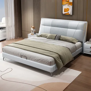 Легкая кожаная кровать класса люкс, двуспальная кровать king-size в главной спальне, двуспальная кровать 1,8 м, высококачественная кожаная кровать для хранения вещей