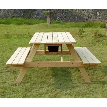 Более крутой деревянный стол для пикника, натуральный, коричневый уличный стол