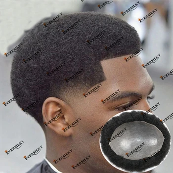 4 мм Афро-мужская бомба Из Человеческих волос Poly Skin Мужской Парик #1B # 1 Черный Мужской Протез Для Замены Волос Капиллярный 0,06 мм Тонкая Кожа