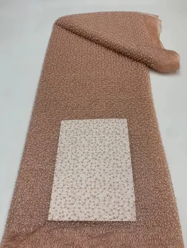 Роскошная Нигерийская кружевная ткань ручной работы из бисера 2023 года, Высококачественная Вышивка бисером с пайетками, Африканская кружевная ткань для шитья VXB5761