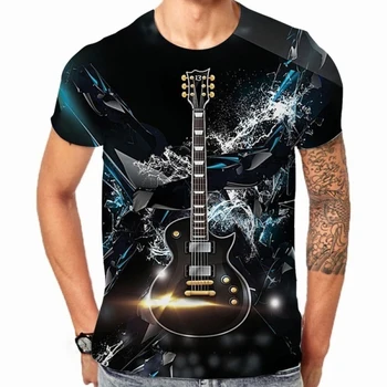 Модная мужская / женская музыкальная бас-гитара DJ, забавная повседневная футболка с 3D-принтом и короткими рукавами