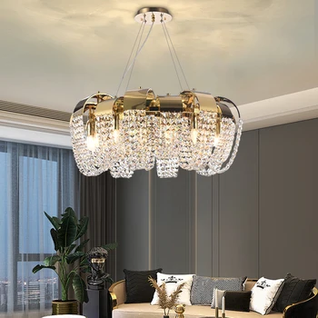 Современная люстра для гостиной, роскошный подвесной светильник из светодиодов с золотым кристаллом, дизайн из нержавеющей стали, украшение дома, лампа для спальни, люстра