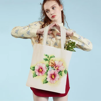Сумка-тоут с акварельным рисунком цветочницы, повседневная сумка с принтом эльфов из сказочного мира, двусторонняя холщовая сумка для покупок для женщин