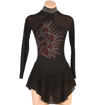 Платье для фигурного катания, женское платье для катания на коньках, гимнастический костюм, изготовленный на заказ, со стразами, черный B206