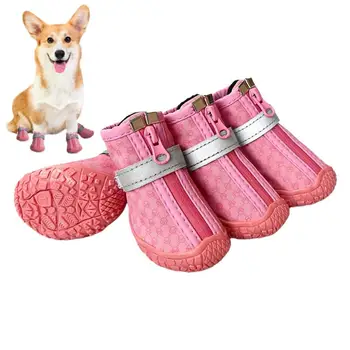 обувь для собак 4шт, пинетки для собак среднего размера со светоотражающей полосой, модная обувь для щенков на водонепроницаемой нескользящей подошве, товары для домашних животных