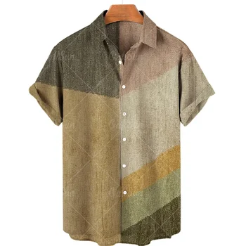 Летняя гавайская пляжная мужская рубашка с геометрической 3D-печатью для мужчин в стиле панк-рейв, повседневная одежда, уличная одежда оверсайз, уличная мода