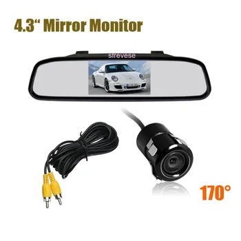 Мини-автомобильная камера заднего вида для парковки задним ходом с широким углом обзора 170 градусов + 4,3-дюймовый ЖК-зеркальный монитор заднего вида
