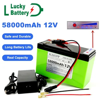 Lucky 18650 Литиевый аккумулятор 12 В 58 Ач, подходит для солнечной энергии и отображения заряда аккумулятора электромобиля + зарядное устройство 12,6 В 3А