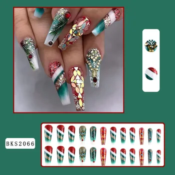 Рождественская накладная накладка для ногтей в длинном стиле 