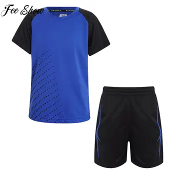 Быстросохнущий спортивный комплект для мальчиков и девочек, футбольная форма для бега, футболка с короткими рукавами и завязками в горошек, спортивные шорты на завязках