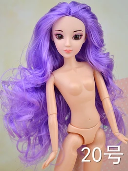 Детская игрушка 1/6 Голова куклы BJD с фиолетовыми волнистыми волосами, 3D Настоящий Глаз + 12 суставов, Обнаженное Тело куклы BJD для кукольного дома