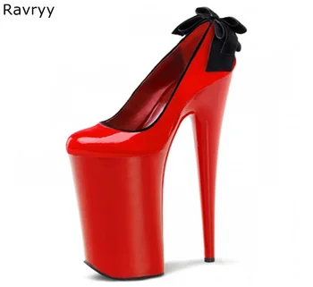 Красные свадебные туфли на высоком каблуке, женские туфли на платформе высотой 20 см, сексуальная модель-насос, клубные вечерние модельные туфли на шпильке