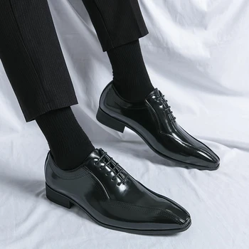 Новые мужские модельные туфли-оксфорды с квадратным носком на шнуровке, весенне-осенние свадебные туфли из искусственной кожи для мужчин