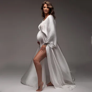Длинные платья для беременных в стиле ржавчины в стиле бохо с V-образным вырезом и длинными рукавами из атласа для фотосессии беременных женщин