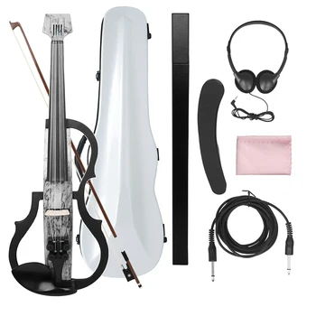 Электрическая скрипка 4/4, профессиональная безголовая карбоновая скрипка, Скрипка со смычком, кабель для наушников, подставка для плеча, чехол для переноски, аксессуары