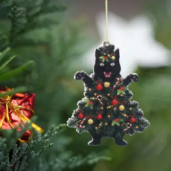Рождественский орнамент в виде 2D черного кота, креативный семейный кулон 
