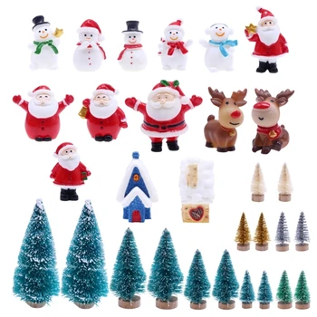 Детский кукольный домик, набор украшений для мини-рождественской сцены, Снеговики, олени, Санта-Пайн, Аксессуары для ролевых игр для малышей