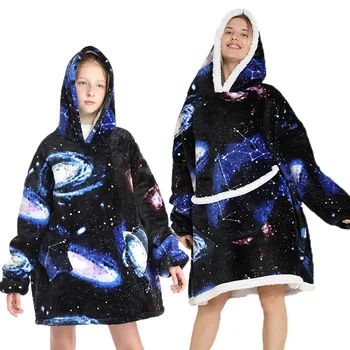Негабаритное носимое одеяло Nordic Winter Sherpa, Плюшевое флисовое семейное худи, толстовка для девочек, домашняя одежда из авокадо