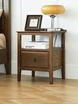 Прикроватный столик из цельного дерева, американский простой и экологически чистый шкафчик из орехового дерева для спальни с маленькими шкафчиками