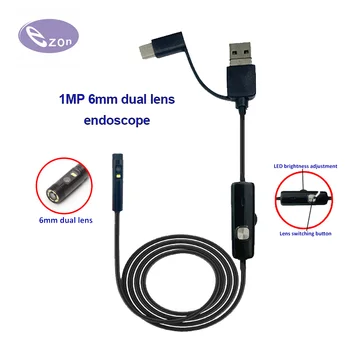 Промышленный эндоскоп HD USB с двойным объективом 1MP 6 ММ поддерживает OTG 3,5 м мягкий шнур EZ-EN60D-PL