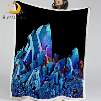 3D-одеяла BlessLiving Quartz для кровати, Радужное красочное шерп-одеяло, хрустальное пушистое одеяло, драгоценный камень, черные постельные принадлежности, Мантас Де Кама