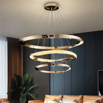 Креативная светодиодная люстра для гостиной, современный домашний декор, подвесной светильник, золотое круглое внутреннее освещение, роскошная спальня, акриловый блеск