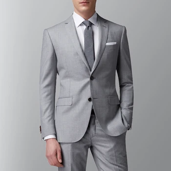Светло-серые деловые мужские костюмы Slim Fit, мужской модный пиджак из 2 предметов с брюками, свадебный смокинг для жениха, костюм для званого ужина