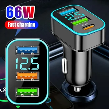 66 Вт Автомобильное зарядное устройство Квадратный 3 Порта USB Автомобильные Зарядные Устройства Зажигалка Быстрая Зарядка Автоматическое Зарядное Устройство Для Телефона Адаптер Для HUAWEI iPhone Samsung