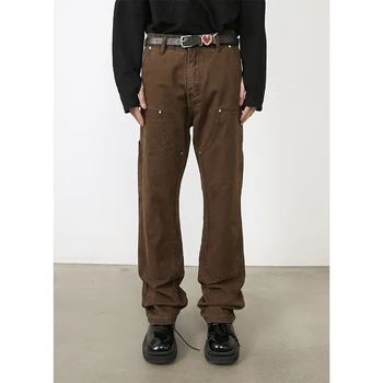 Ретро джинсовые мужские брюки-карго с прямыми штанинами, свободные мешковатые брюки, повседневные уличные джинсовые брюки, рабочие брюки, хипстерская уличная одежда Хип-хоп