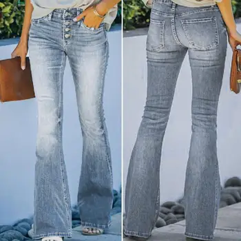 Женские джинсы с высокой талией 2021, новые модные расклешенные брюки в стиле ретро, свободные повседневные широкие брюки с бантом, женские уличные брюки