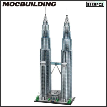 Современный город Культовой архитектуры Petronas Towers MOC Строительные Блоки Масштаб 1:800 Модель Небоскреба DIY Кирпичи Aassemble Игрушки Подарки