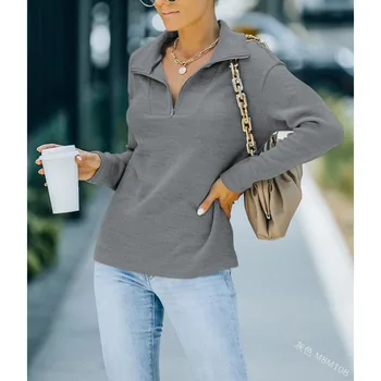 Винтажная Повседневная модная женская рубашка с длинным рукавом на молнии и отложным воротником Y2K INS, уличная одежда, Осень-зима, толстовка, топ