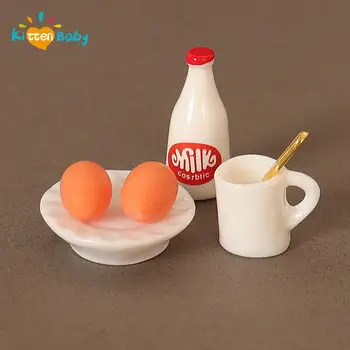 1 комплект Кукольный домик, набор посуды для молока и яиц, Кукольный домик, мини-декор для завтрака, кухонные принадлежности для кукольного домика 1:12