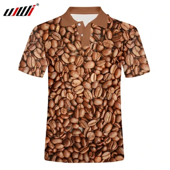 Бренд UJWI Мужская рубашка поло с 3D принтом кофейных зерен, Эластичная Спортивная Дышащая Высококачественная Летняя Повседневная мужская одежда с коротким рукавом