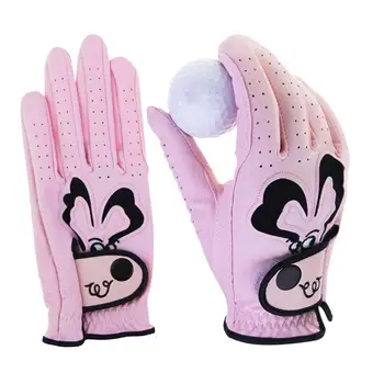 Женские перчатки для гольфа из натуральной кожи с мультяшным рисунком, перчатки для гольфа с обеих сторон, мягкие и удобные