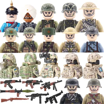 Военные строительные блоки Второй мировой войны, фигурки солдат, Советское Оружие Армии США Великобритании, Пистолеты, шлемы, мини-кирпичи спецназа, детские игрушки, подарки