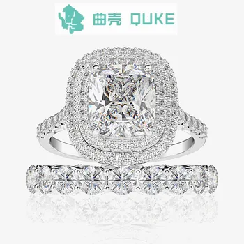 Новое модное роскошное объемное кольцо из стерлингового серебра с высокоуглеродистым бриллиантом 8 * 9 мм, 3 карата, Два кольца, Женский ужин, свадьба