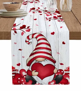 Настольная дорожка Valentine Hearts Gnome из хлопка и льна, Свадебный Декор, Скатерть, Декор для праздничной кухни, Настольная Дорожка