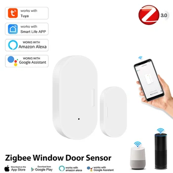 Zigbee Дверной датчик Датчик входа в окно Сигнализация Магнитный дверной датчик Приложение Tuya Smart Life Работает с Alexa Google Home Нужен шлюз