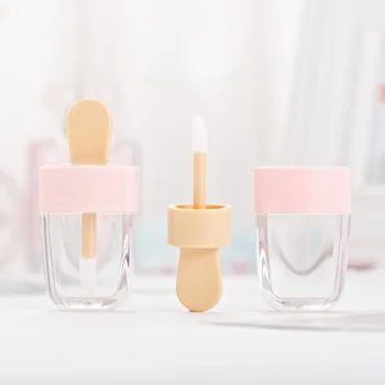 Тюбик мини-блеска для губ в форме сладкого мороженого Размером 3,3 ×7 см, Пустой контейнер для бальзама для губ С розовой крышкой, бутылочка для образца губной помады с резиновыми вставками