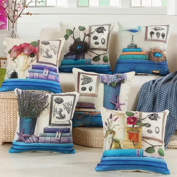 Чехол для подушки с принтом лаванды и гортензии 45x45 см, фиолетово-синие цветы, наволочка, декоративные диванные подушки для гостиной, наволочка для подушки