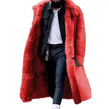 Мужское теплое плюшевое пальто, мужское зимнее пальто из толстого плюша с однобортным отворотом, длинный рукав, Морозостойкое уличное теплое пальто средней длины