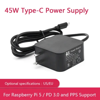 Блок питания Raspberry Pi 5 45 Вт Type-C Поддержка PD 3.0 и PPS Дополнительная спецификация США ЕС