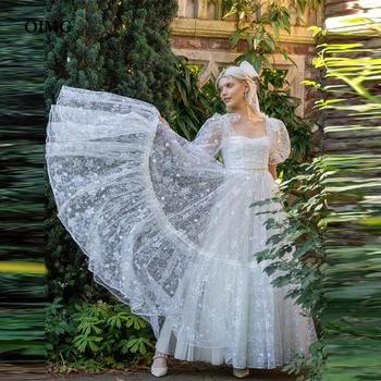 OIMG Стильное свадебное платье принцессы с кружевами, Трапециевидное платье с короткими рукавами, платья для свадебных вечеринок, Сшитое на заказ, Женское Длинное вечернее платье