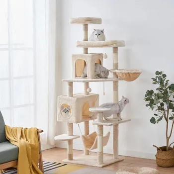 Новое кошачье дерево 2023 года, 71,6-дюймовая кошачья башня для домашних кошек, многоуровневая мебель для кошачьих квартир с когтеточками